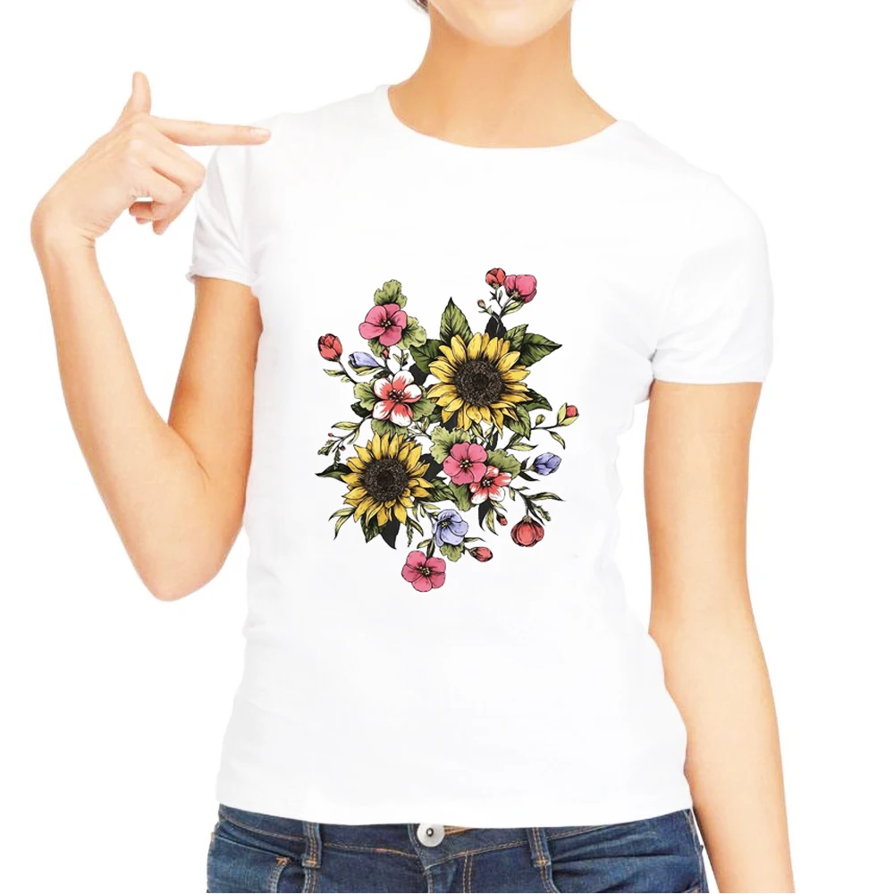 2019 футболка с коротким рукавом и принтом подсолнуха женская летняя простая Harajuku