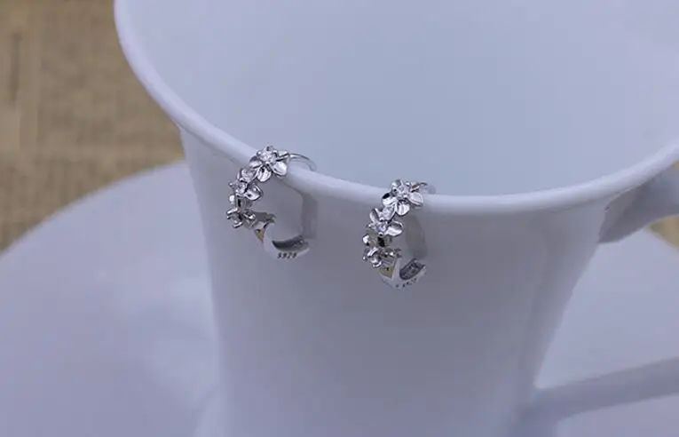 Anenjery pendientes, 925 пробы, серебряные, 3 цветка, циркониевые серьги-гвоздики для женщин, brincos oorbellen, Букле д 'ореиль, S-E13