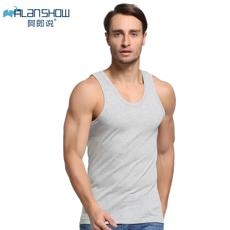 

ALANSHOW Men Cotton Tank Tops Underwear Mens Undershirt Transparent Shirts Male Bodyshaper Fitness Wrestling Singlets