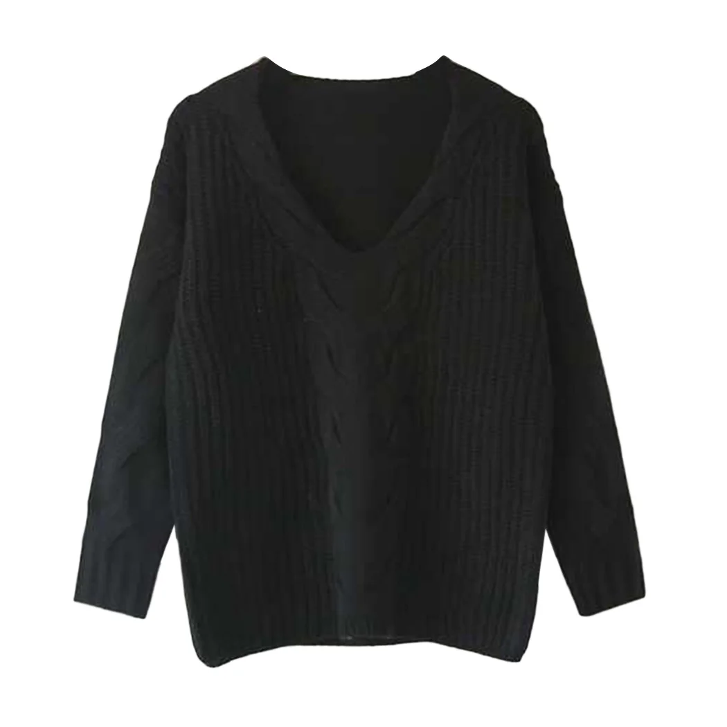 Women Long Sleeve Off Shoulder Sweater Pullover Winter Sexy Deep V-Neck Twist Knitted Sweaters 2018 Autumn Outwear Jumper Femme | Женская