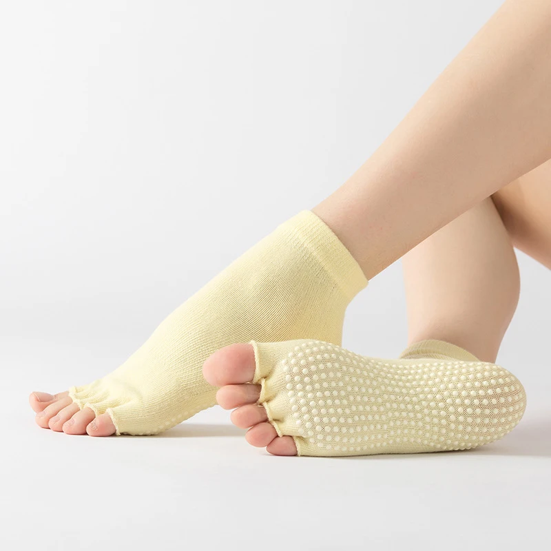 Dew Yellow SALSPOR Женские Йога открытая спина противоскользящие хлопковые носки гимнастика Спорт Йога Пять пальцев носки для открытого пальца носки для бега и велоспорта - Цвет: Dew Yellow