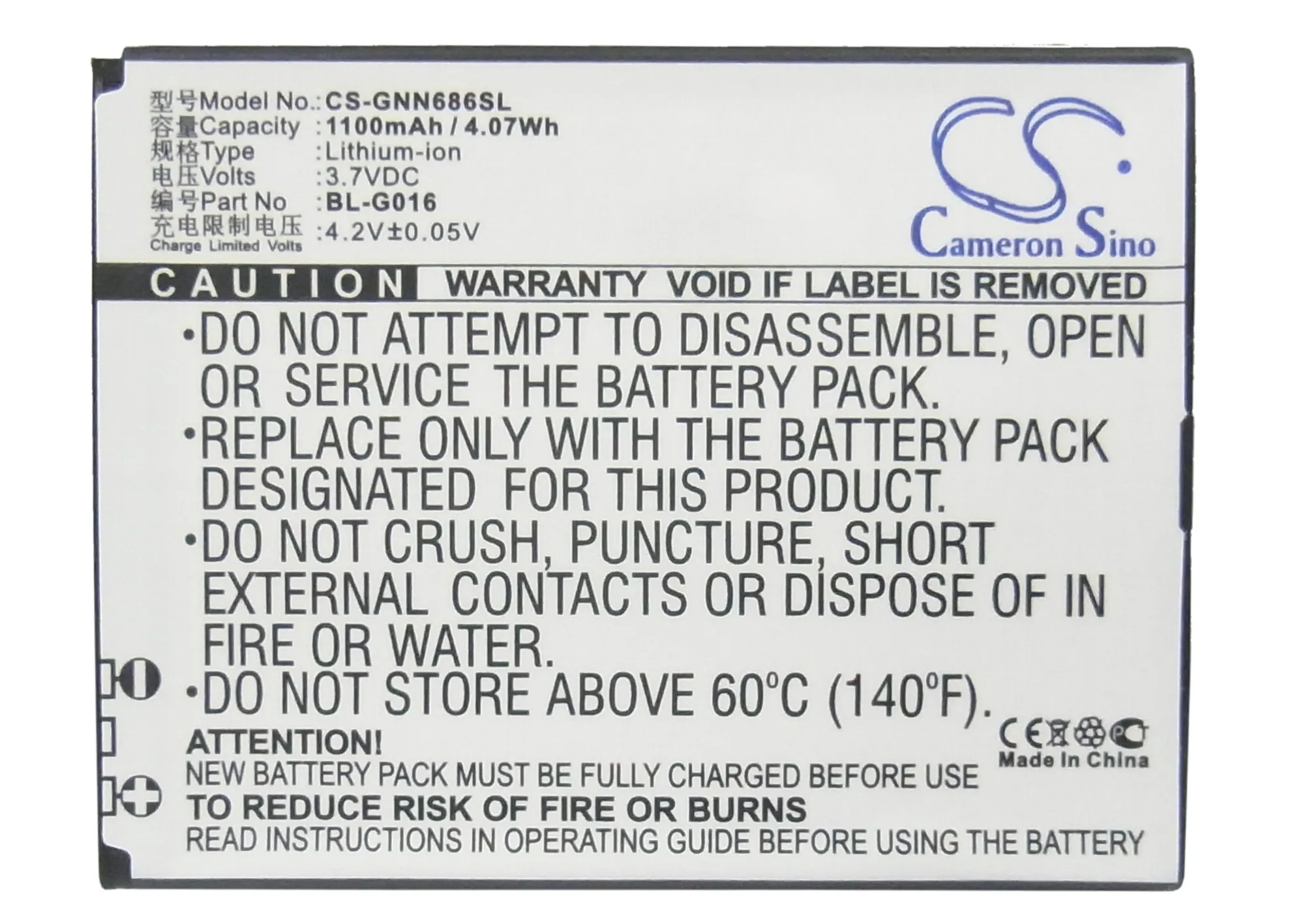 Аккумулятор Cameron Sino для GIONEE GN600 GN868 GN868H Infinity II NGM Wemove Legende 1100 мА · ч NGM|cameron sino|battery