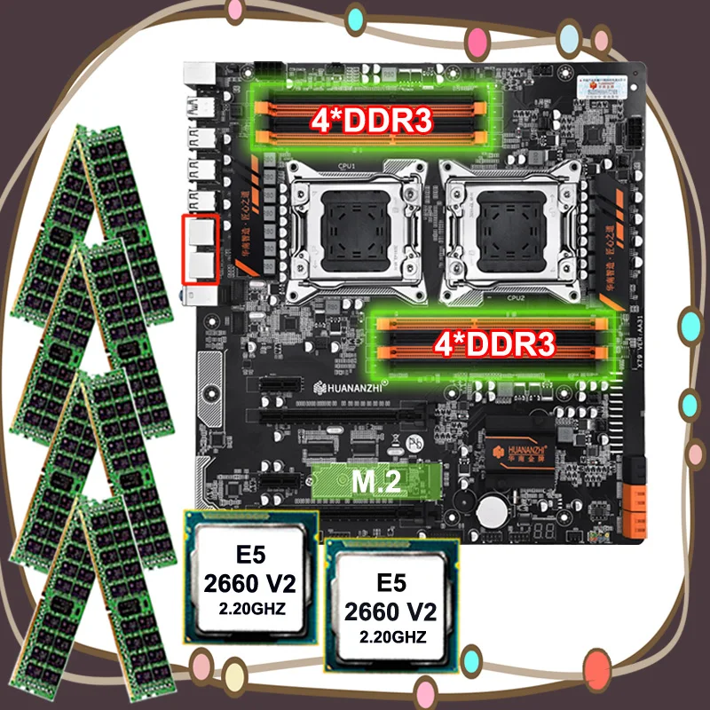 Материнская плата с 8 диммами DDR3 HUANANZHI dual X79 материнская M.2 слотом двойной