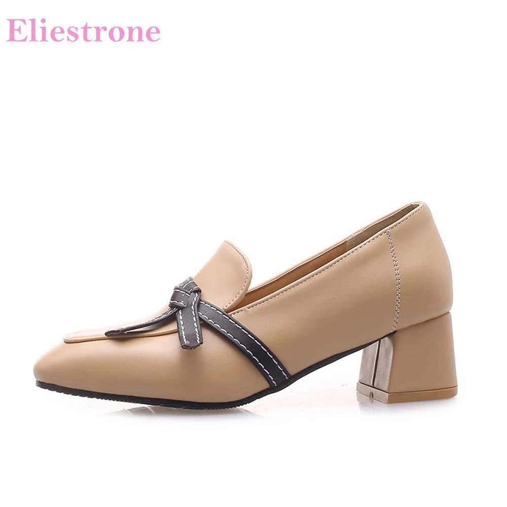 

Brand New Sweet Brown Apricot Women Casual Pumps Med Chunky Heels Lady Nude Shoes SA29 Plus Big Small Size 10 30 32 44 46
