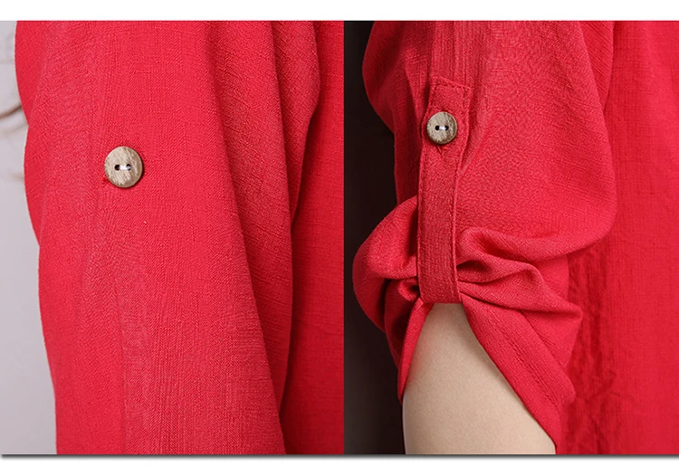 Женская хлопковая льняная рубашка с круглым вырезом и рукавом 3/4 свободные топы