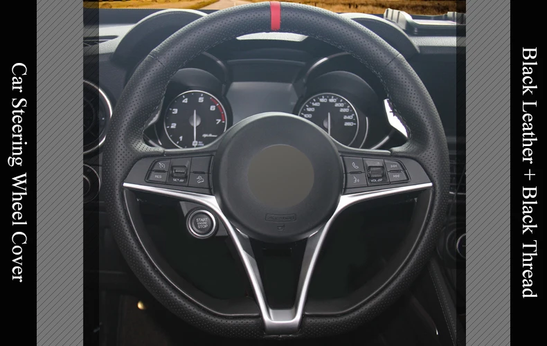 LQTENLEO черная натуральная кожа DIY ручной сшитый чехол рулевого колеса автомобиля для Alfa Romeo Giulia Stelvio