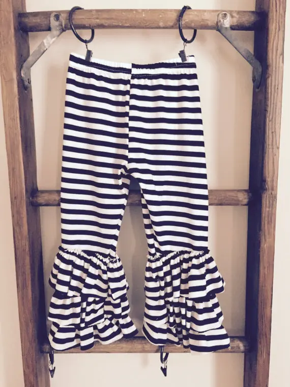 Осенние коричневые леггинсы для девочек с тройной оборкой Детские хлопковые