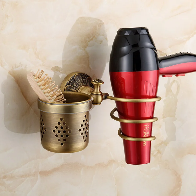 Hair Dryer Holder Античная бронза аксессуары для ванной комнаты все-в-одном посылка, вешалка для полотенец, кольцо для полотенец, держатель для туалетной щетки, крючок для халата, держатель для фена - Цвет: Hair Dryer Holder