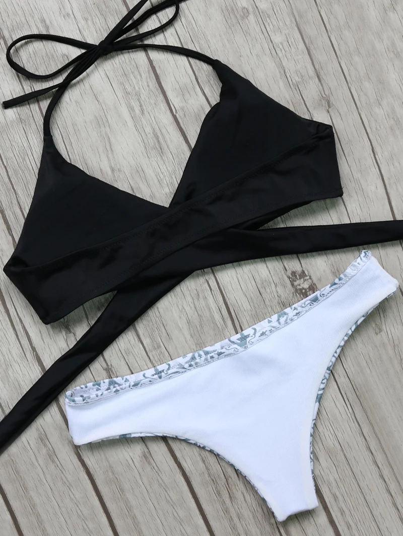 Женский купальный костюм ZAFUL бикини с завязками на шее и принтом в стиле барокко