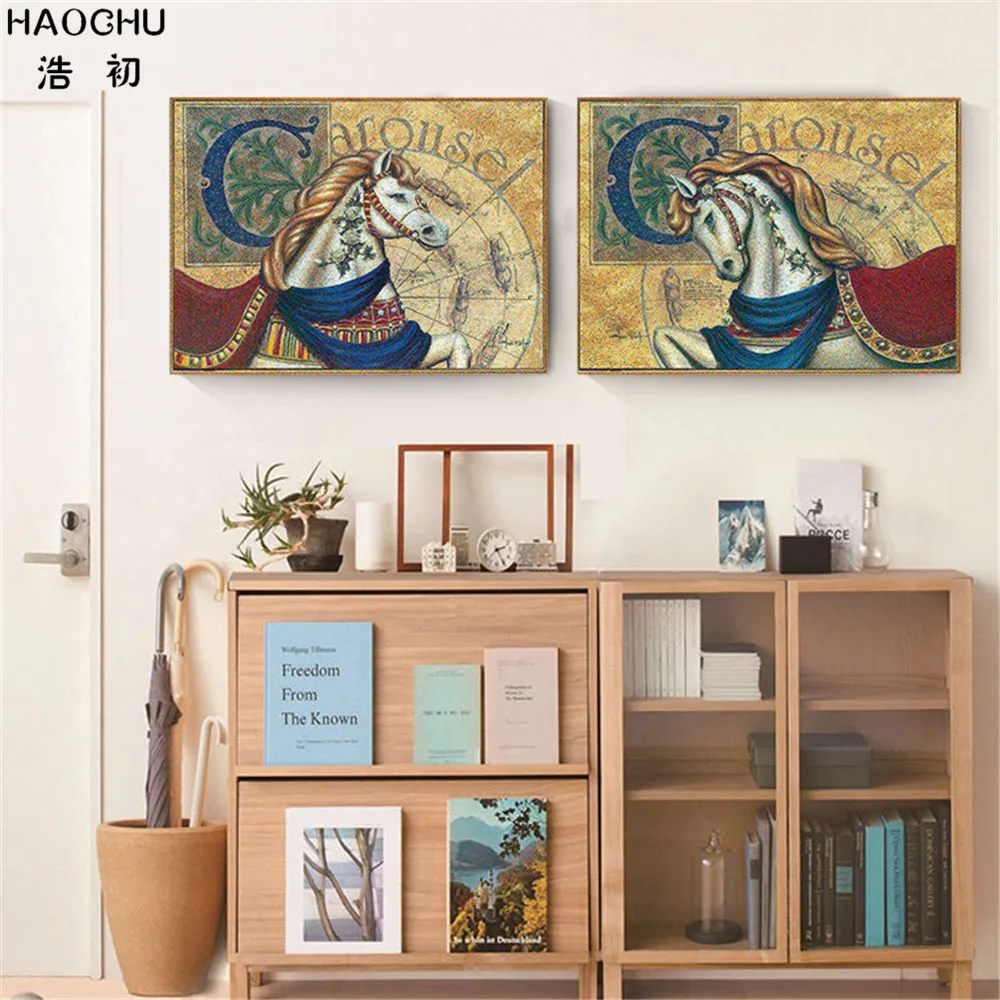 HAOCHU Новый китайский стиль лошадь фрески настенное Искусство Холст Живопись