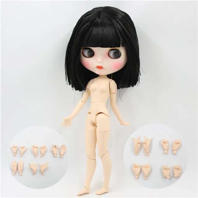 doll with hand AB Ледяная фабрика blyth кукла 1/6 bjd белая кожа сустава тела короткие черные волосы, новое матовое лицо резные губы с бровями, кукла с ушами - Цвет: doll with hand AB