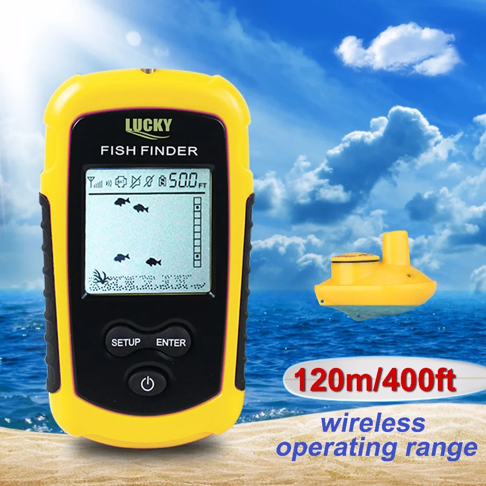 FFW1108-1 Portable 100m Wireless Fish Finder Alarm 40M/130FT Sonar Depth Ocean River