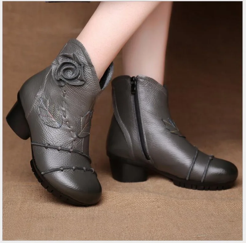 Осенне-зимняя обувь Женская из коровьей кожи с цветочным принтом Удобные