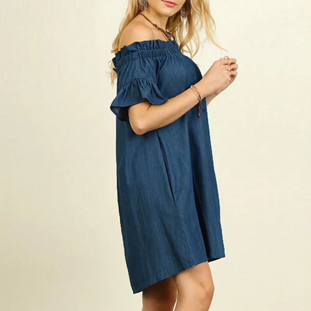 Женское мини-платье с открытыми плечами летнее пляжное пикантное платье-рубашка