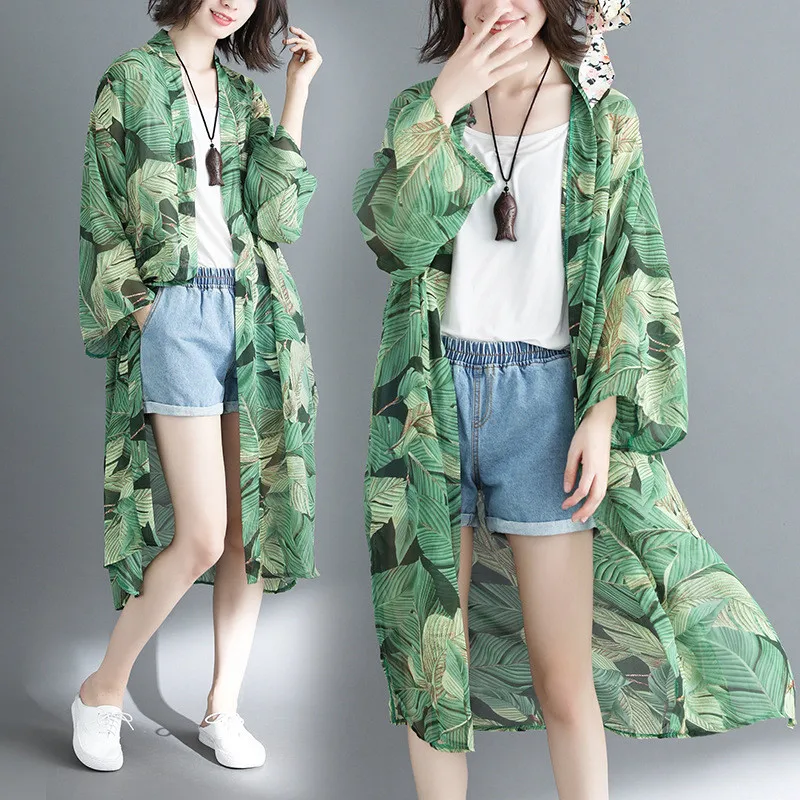 Женская рубашка Boho шифоновое кимоно с принтом длинный кардиган шаль топы Летняя