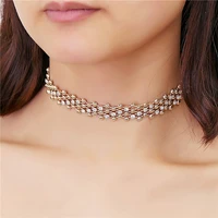 fashion women rhinestone choker necklace champagne ccb gold ladies chain necklaces trendy jewelry coller