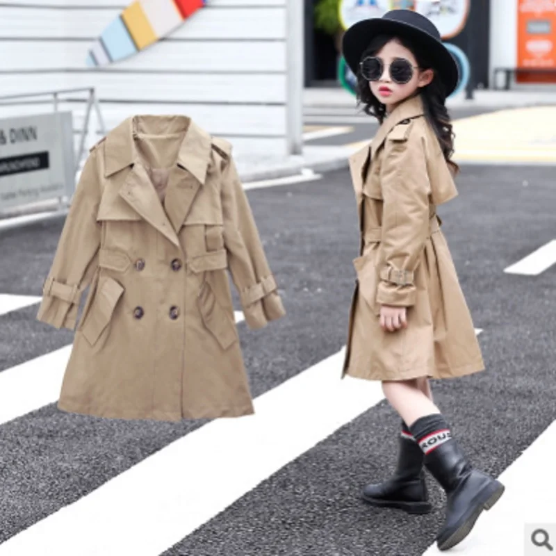Тренчкот с поясом для девочек новинка 2019 весенне-Осенняя детская Ветровка цвета