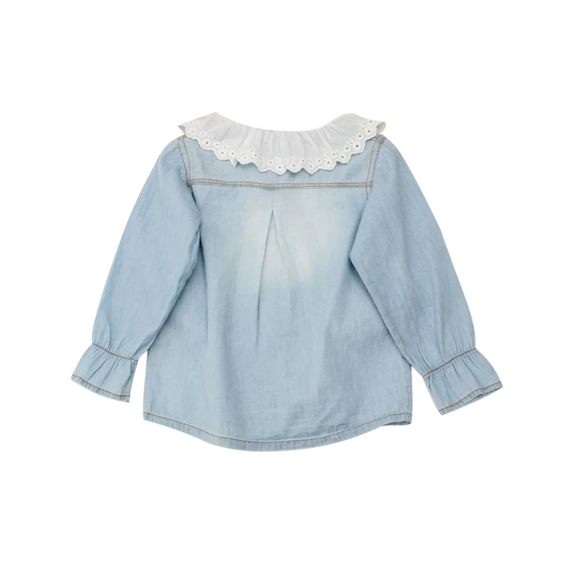 Джинсовые рубашки для девочек Детские повседневные однотонные джинсы топы