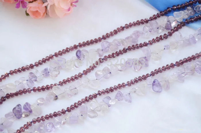 6row 17 &quotЛавандовое массивное ограненное ожерелье с аметистом и кристаллами|crystal