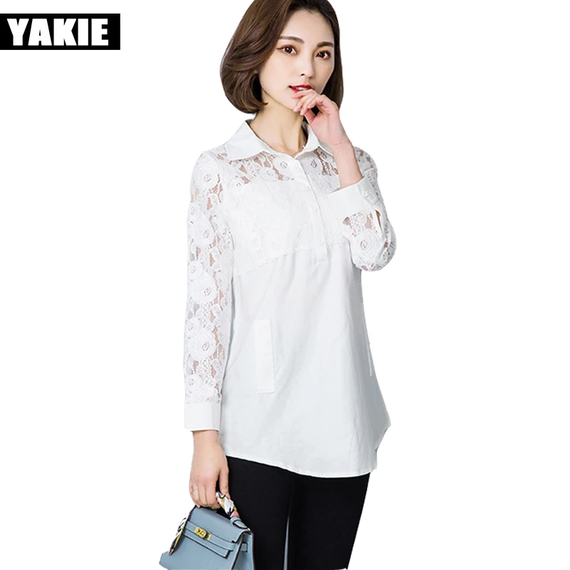 Большие размеры 4XL Blusas Femininas 2017 женские блузки кружевные рубашки с длинным