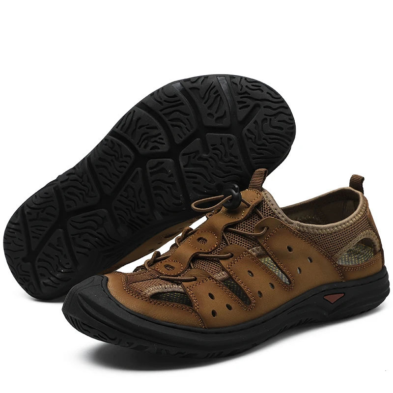Fotwear мужские кожаные сандалии Повседневная обувь уличные дышащая ткань сетчатая