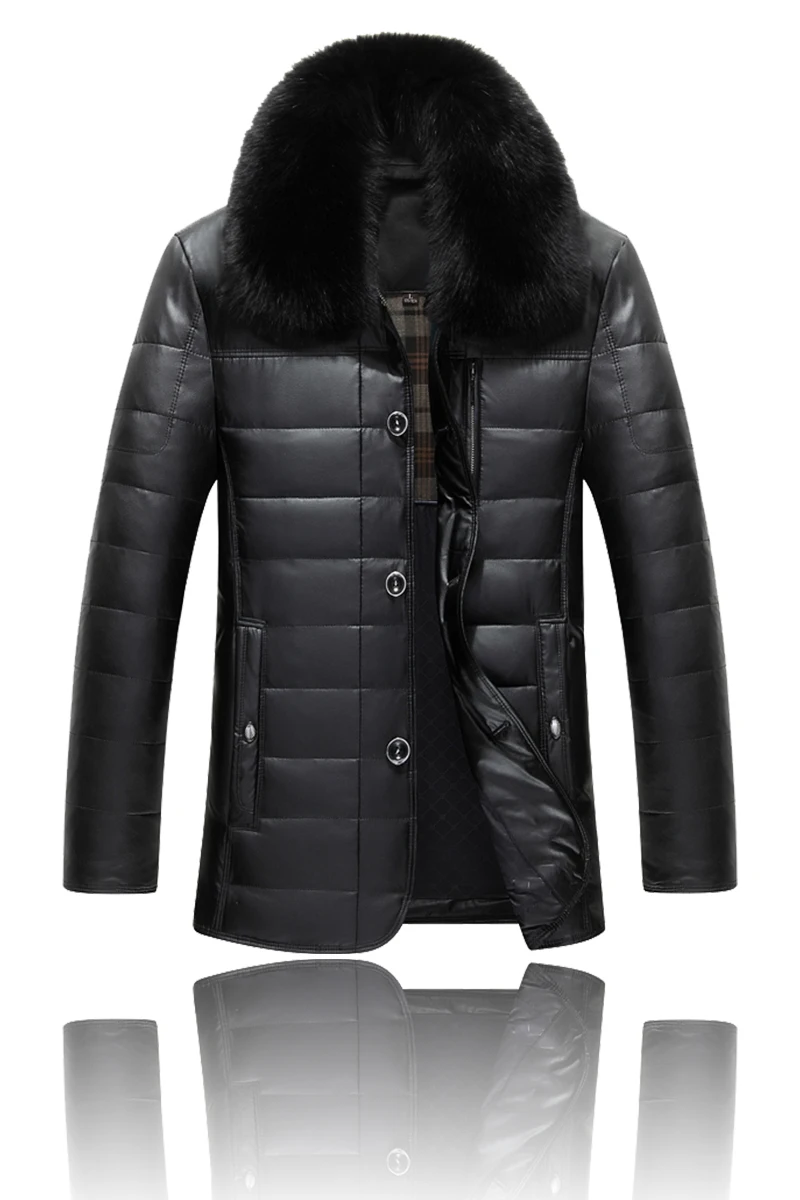 

908 Winter Clothing middle-aged men leather jacket coat lapels thickening fox Fur collars sheep leather coats