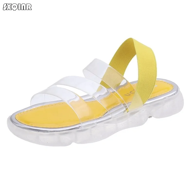 Новинка женские сандалии на плоской подошве с прозрачными кристаллами 2019 г.