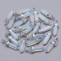 wholesale opal natural stone crystal pillar necklace pendant for making jewelry charm alloy pendants 24pcslot free shipping