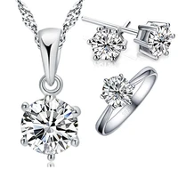 top quality women 925 sterling silver cubic zircon statement necklace earrings rings wedding jewelry for women gift