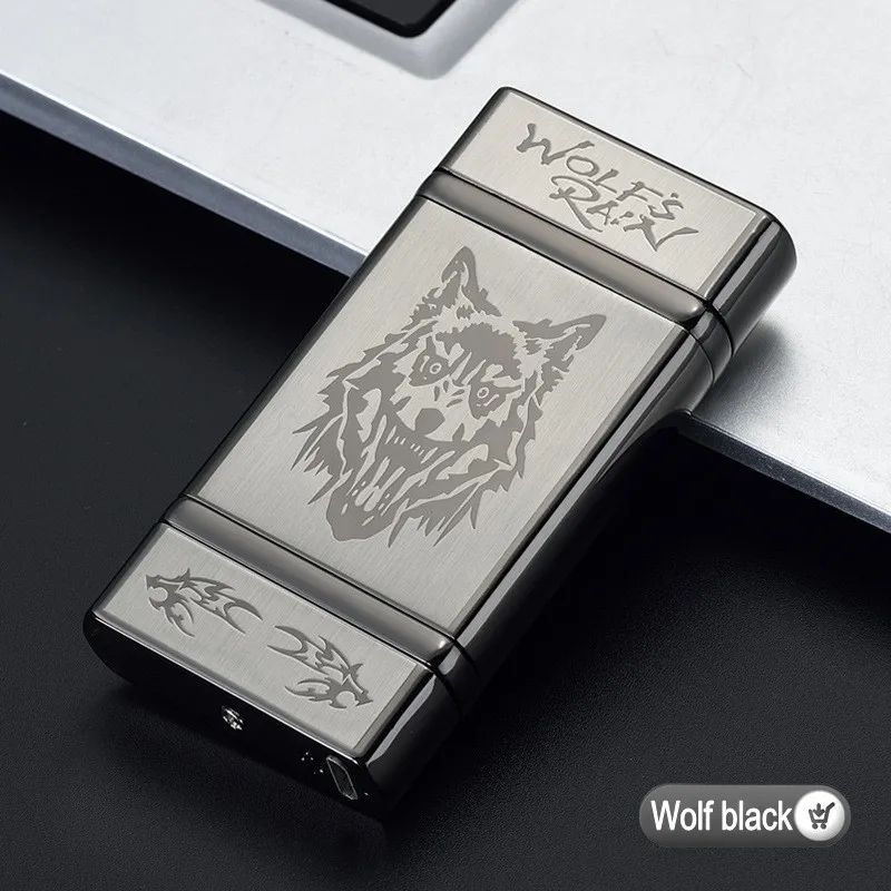 Новинка, Электронная usb зажигалка с 2 крестами, двойная дуга, импульсная зажигалка, новинка, светильник, чувствительный светильник для сигарет, ветрозащитный - Цвет: Wolf Black