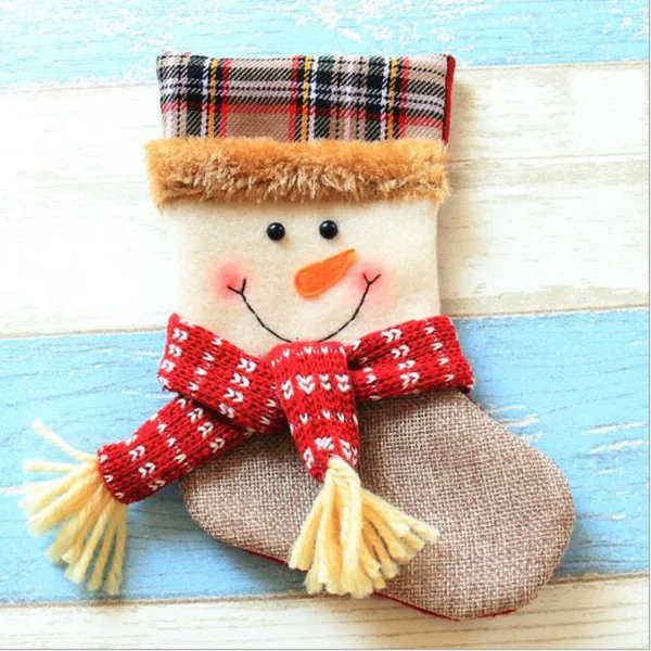 Рождественский чулок маленький клетчатый носок Санта Клауса Подарочная сумка