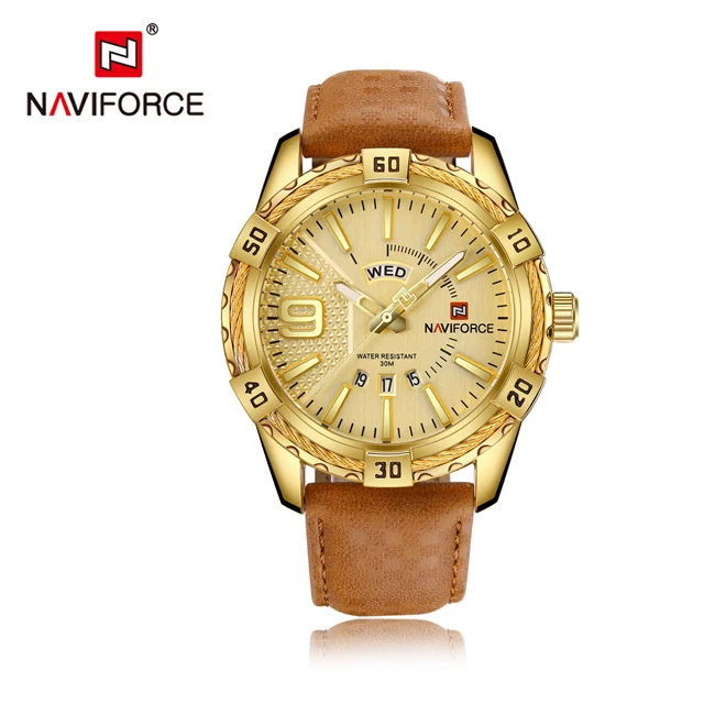 GG NAVIFORCE Топ люксовый бренд мужские часы кожаный ремешок бизнес Кварцевые часы для мужчин Дата водонепроницаемые наручные часы relogio masculino - Цвет: GG