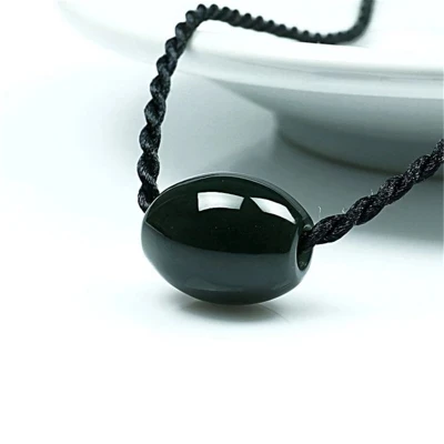 

Natural JADESt pendant, deep green, good luck bead pendant, black rope necklace, exquisite jewelry, children's gifts.