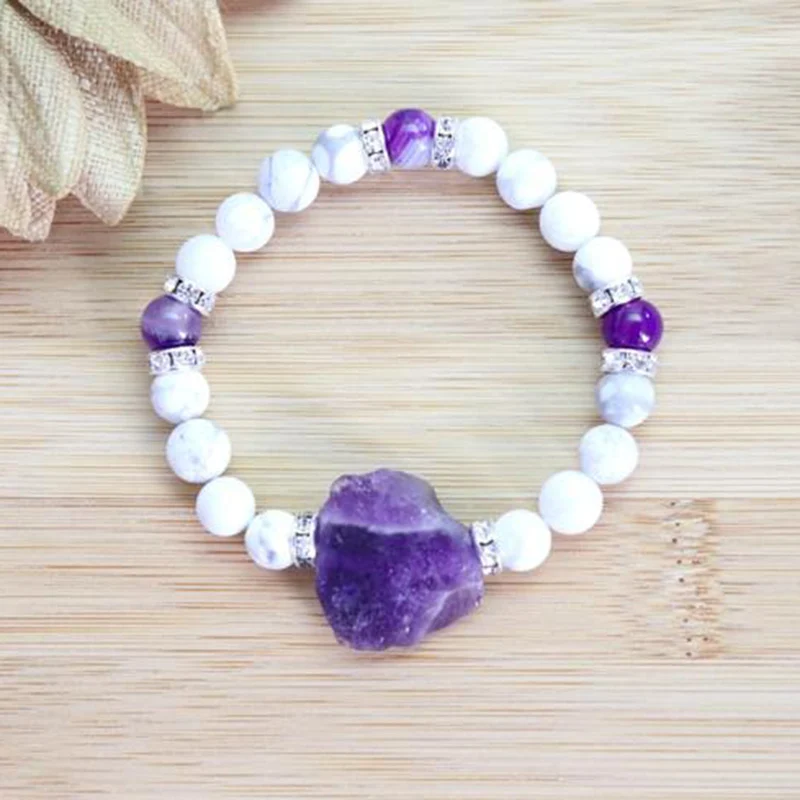 Необработанные аметисты очаровательные браслеты Белый Howlite восстанавливающий
