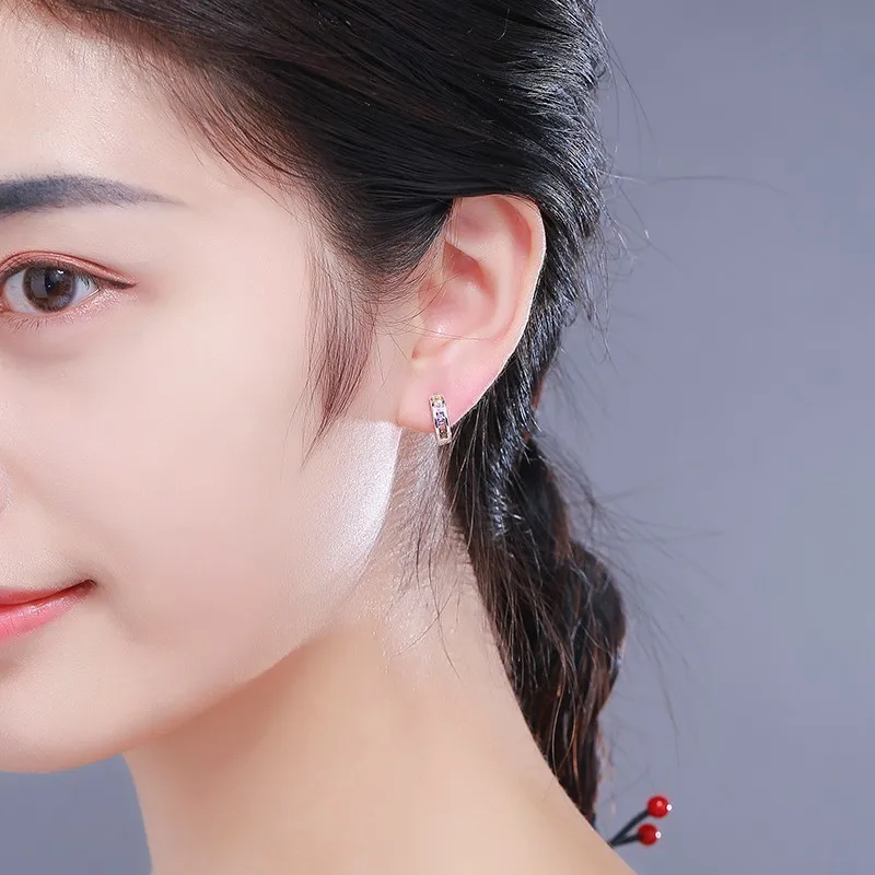 Милые круглые фианит из стерлингового серебра 925 пробы с маленькими петлями