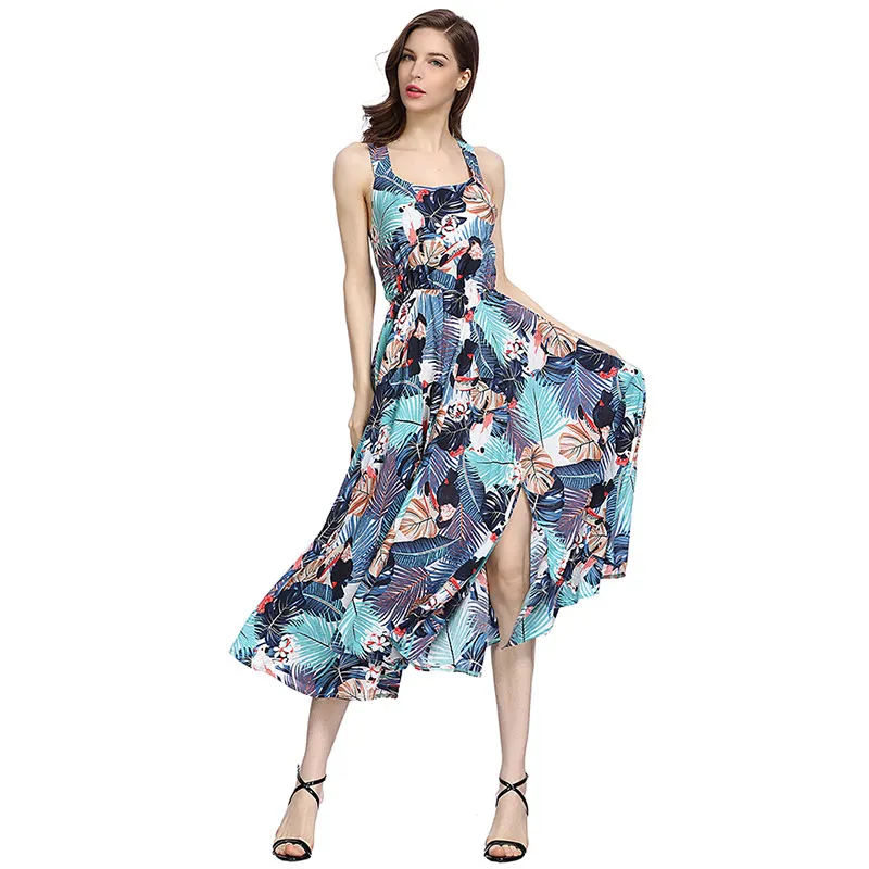 Willstage 2018 летняя с цветочным принтом богемное сексуальное платье для женщин синий