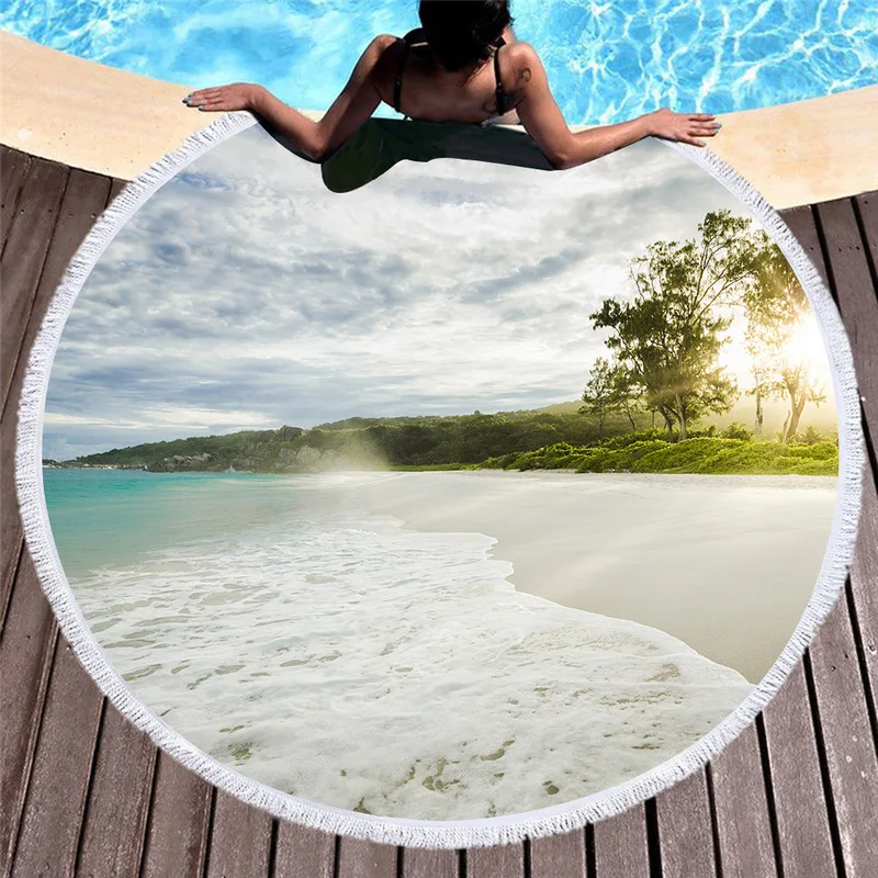 23 Styles Island Scenery Beach Towel for Women Vacation Travel Sunny Sky White Clouds Soft Swimming Yoga Mat |