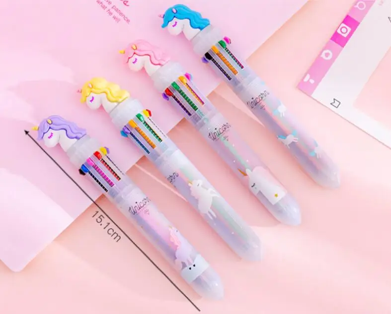 

Cartoon 10 colors Unicorn Ballpoint Pen Cute Ball Pens Material Escolar office school Writing supplies Promotional gift