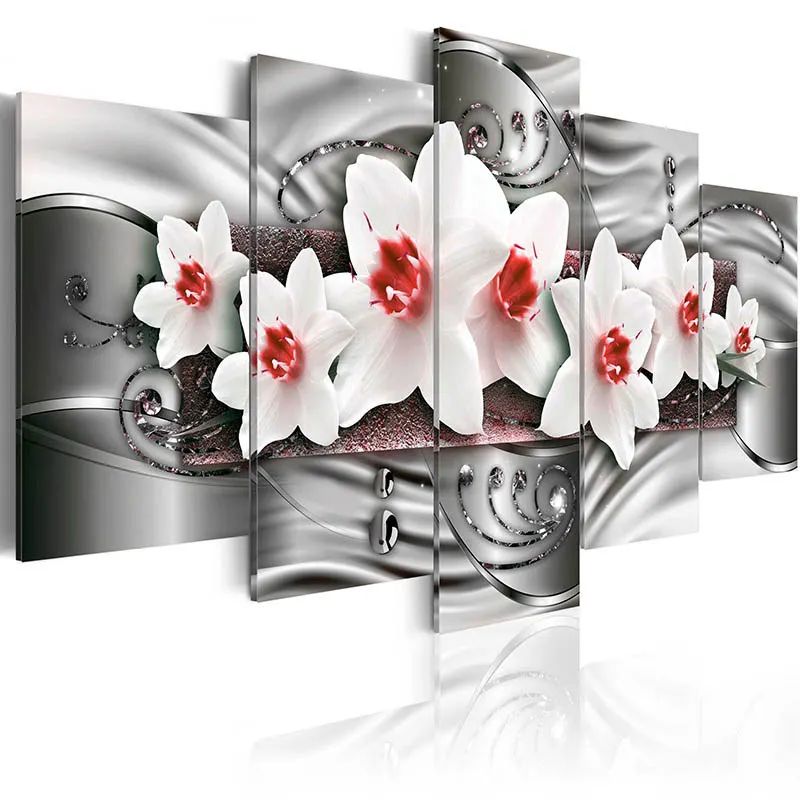 Modern Painting Canvas 5 Panels Wall Pictures Home Art Orchid Flower Printed Modular Poster Decor Living Room | Дом и сад