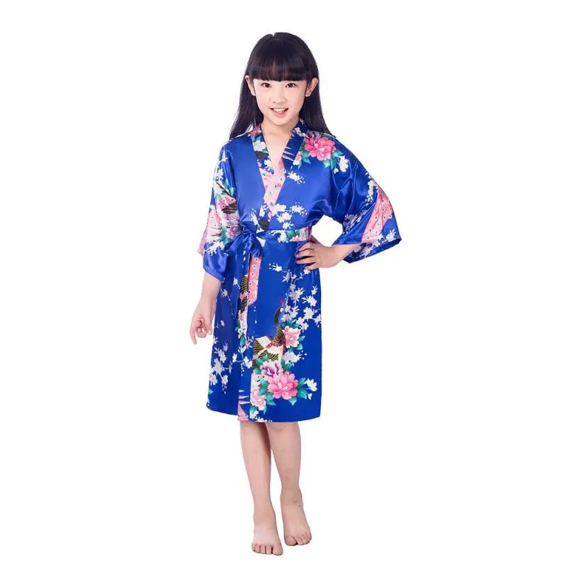 Атлас цветочные длинным Халаты детей Для ванной Халат пижамы невесты/невесты