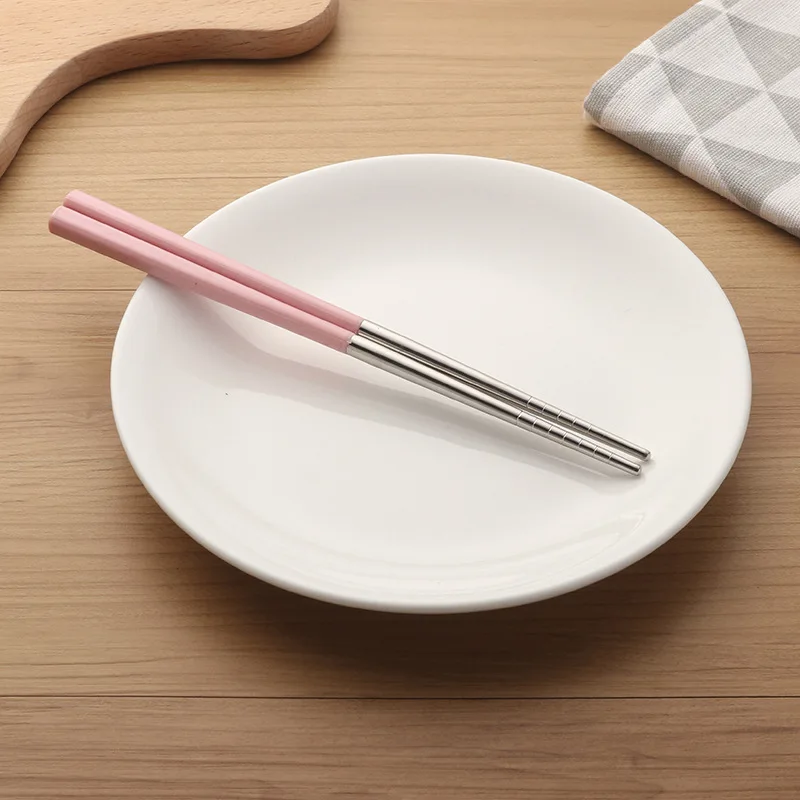 Pink 19cm Китайские палочки для еды из нержавеющей стали, кухонные инструменты, Пшеничная солома, портативные палочки для путешествий для палочек, Детские многоразовые палочки для суши - Цвет: Pink 19cm