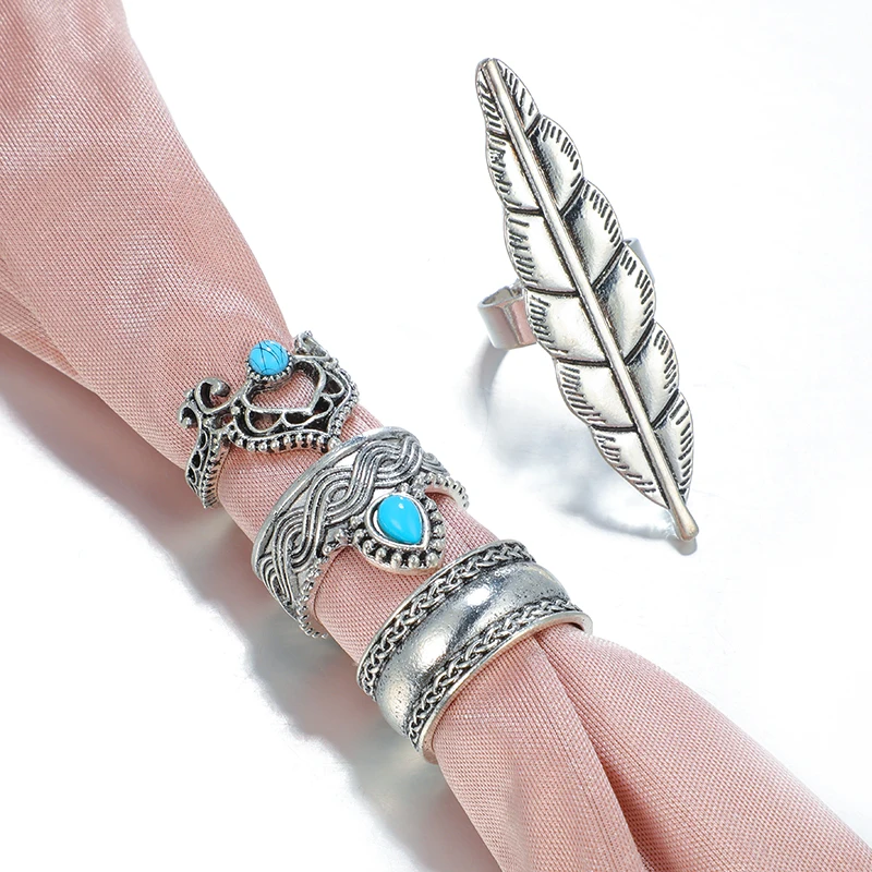 Docona Bohemian Antique Silver Color Ring Boho Finger Jewelry Crown Geometric Women Sets Rings Vintage 3475 | Украшения и
