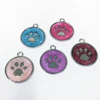 200pcs/lot  6 Colors Pet Collars Jewelry Pendant Fashion Personalised Engraved Glitter Paw Print Tag Dog Cat Pet ID Tags
