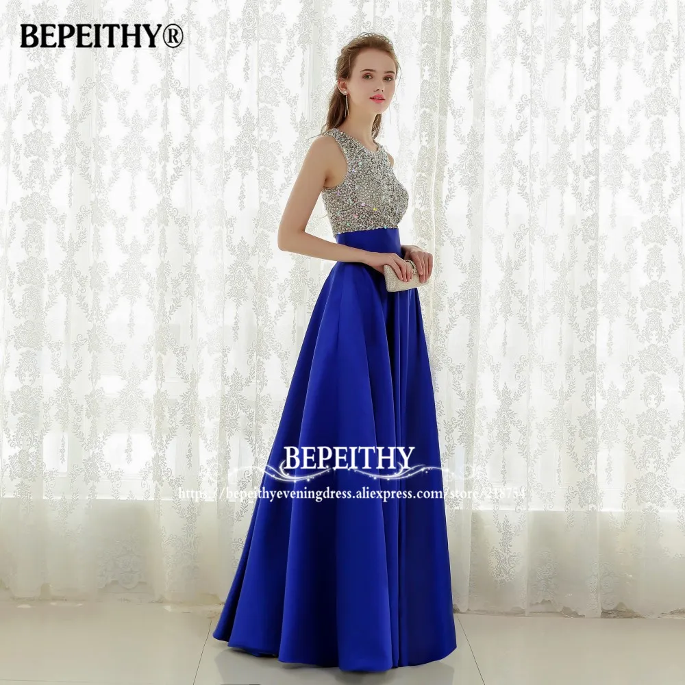Vestido Longo, королевское синее длинное вечернее платье,, Хрустальный Топ, винтажные платья для выпускного вечера, Robe De Soiree, быстрая, с карманом
