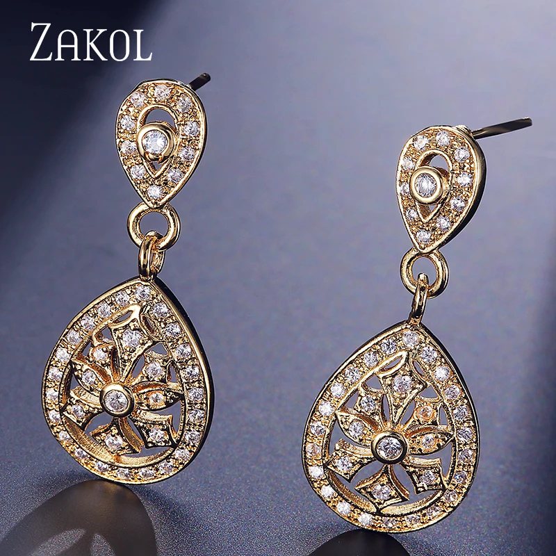 Zakol изысканный капли воды кубический циркон мотаться падение серьги для Для