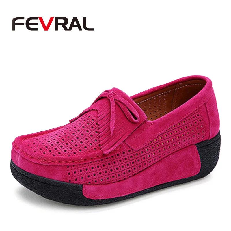 Rose FEVRAL/ г., осенние женские модные лоферы на плоской платформе женская замшевая обувь, повседневная обувь мокасины на плоской подошве без застежки - Цвет: Rose