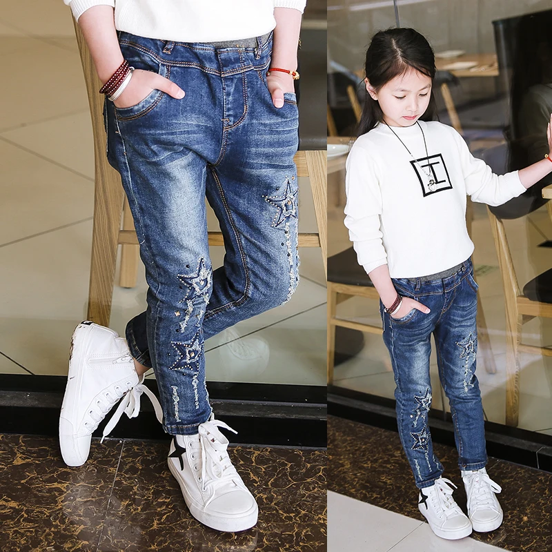 Детские джинсы для маленьких девочек брюки 2018 весенне осенние повседневные