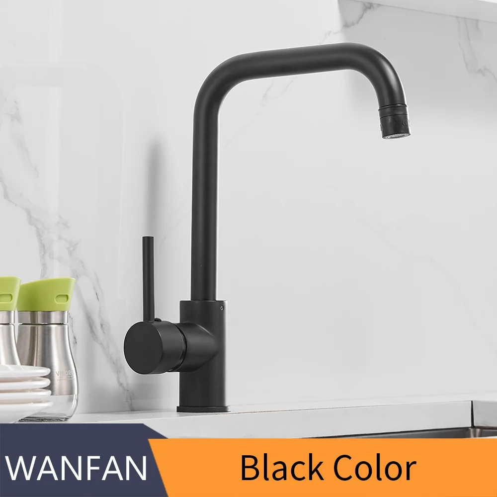 Matte Black Смесители для кухни, латунный кран для кухонной раковины и воды, вращающийся на 360 кран, смеситель с одним держателем и одним отверстием, черный смеситель 866037 - Цвет: Matte Black