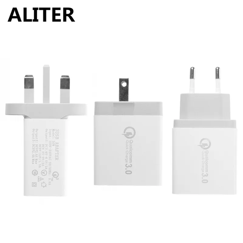 ALITER QC 3,0 30W быстрое зарядное устройство с 3 портами usb-хаб адаптер для настенного зарядного устройства EU US UK Plug