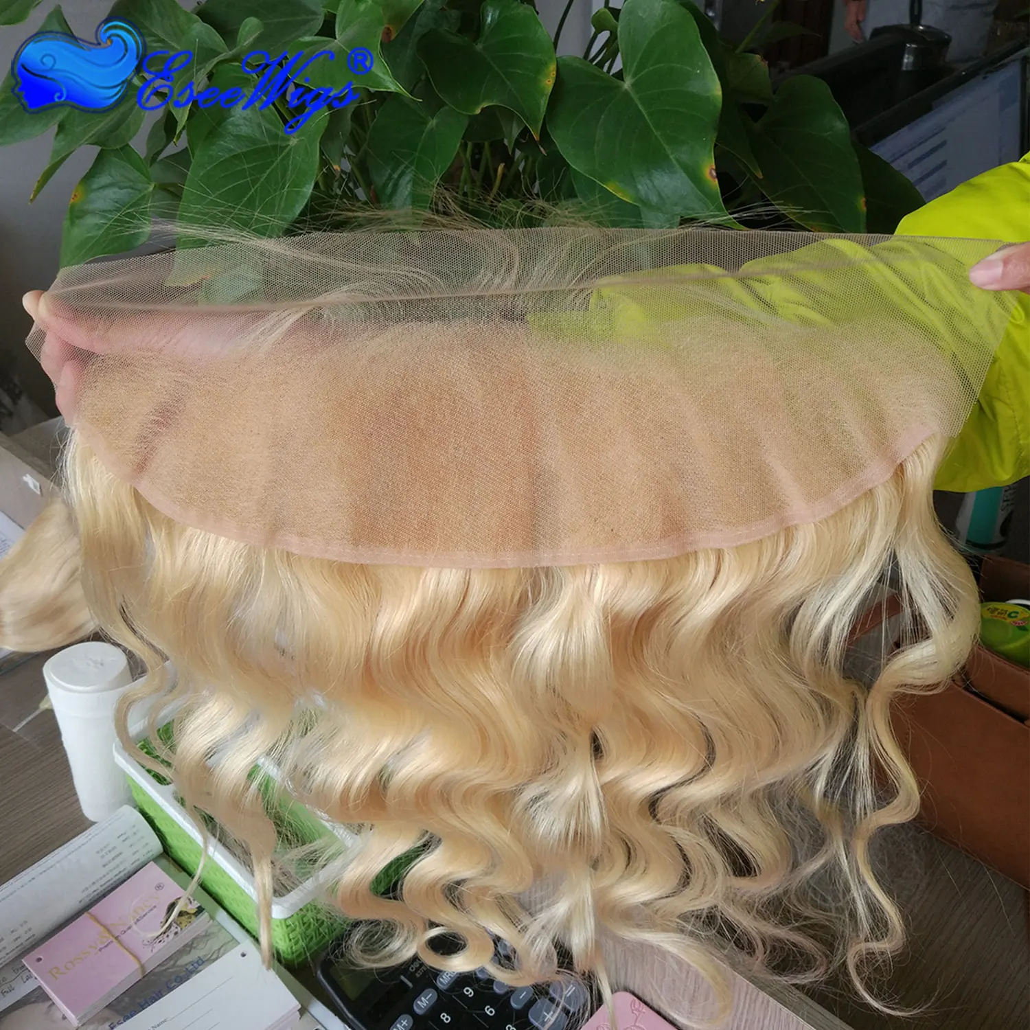 Eseewigs блондинка 613 13X4 кружева фронтальные волнистые перуанские Волосы remy прозрачного кружева фронтальные застежка для волос Выбеленные узлы
